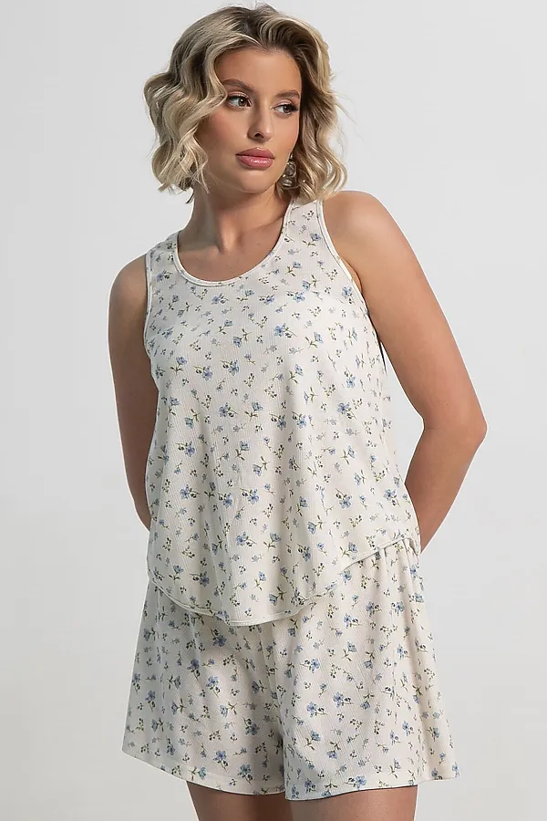 Костюм домашний с шортами Мила LADY TAIGA, бежево-голубой - фото 2