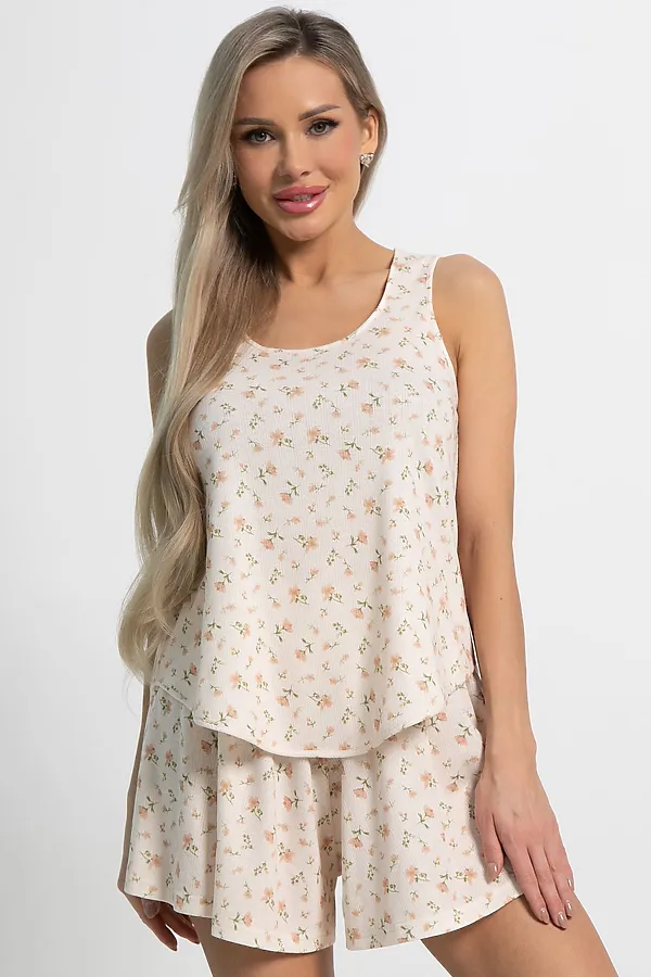 Костюм домашний с шортами Мила LADY TAIGA, бежево-розовый - фото 2