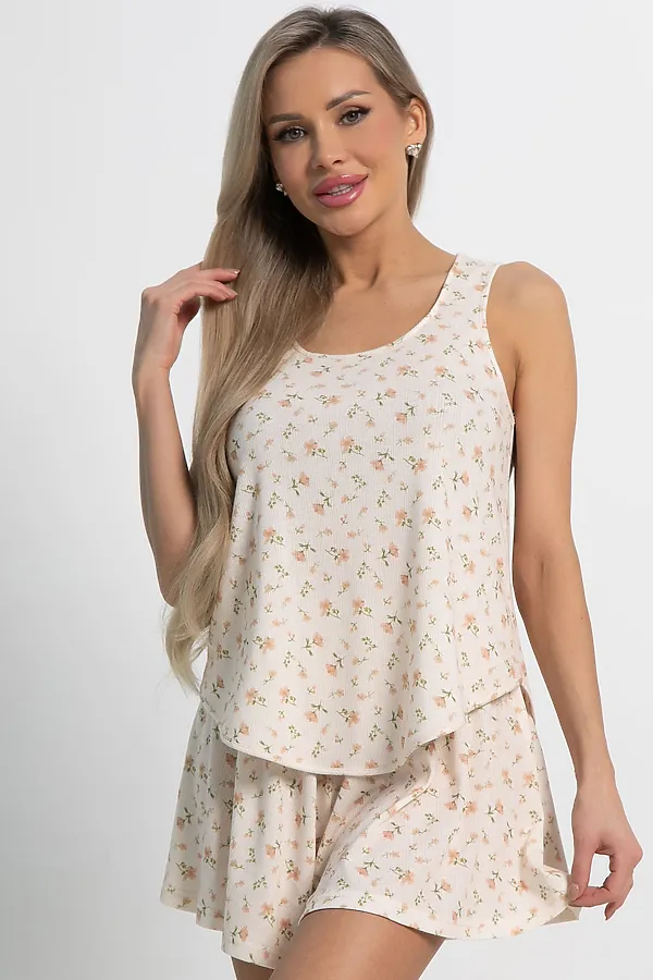 Костюм домашний с шортами Мила LADY TAIGA, бежево-розовый - фото 2