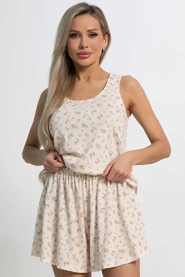 Костюм домашний с шортами Мила LADY TAIGA, бежево-розовый - фото 2