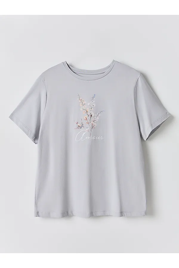 Комплект женский (футболка, бриджи) MARK FORMELLE, серый +веточки на сером - фото 2