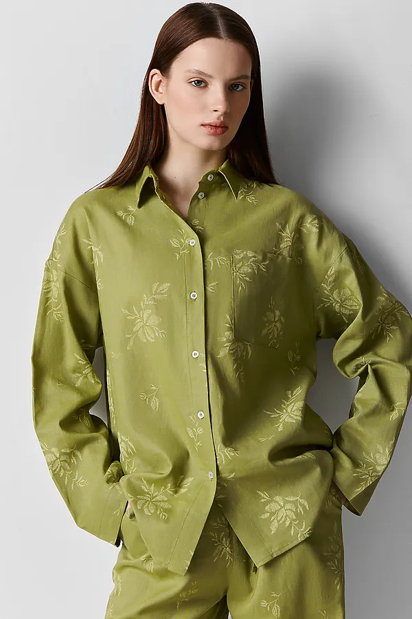 Рубашка женская MARK FORMELLE, цветы на оливковом - фото 2