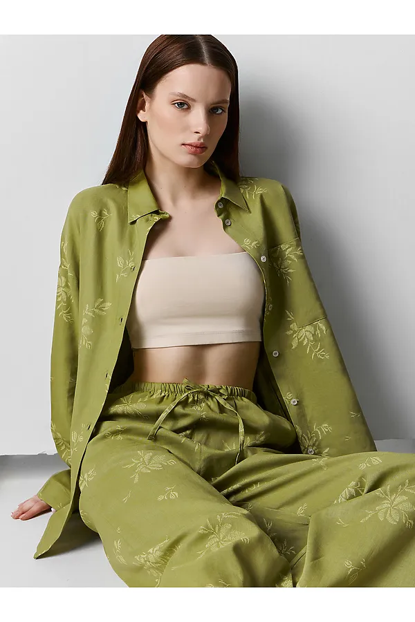 Рубашка женская MARK FORMELLE, цветы на оливковом - фото 2