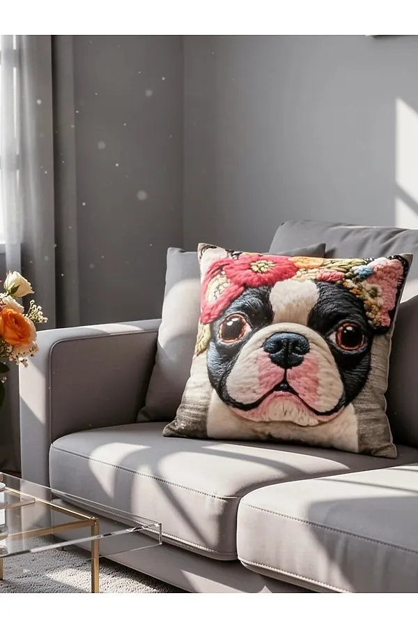 Наволочка декоративная Собака с цветами серый НАТАЛИ, серый - фото 2