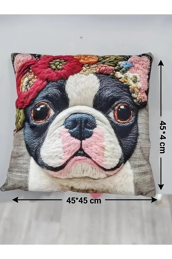 Наволочка декоративная Собака с цветами серый НАТАЛИ, серый - фото 2