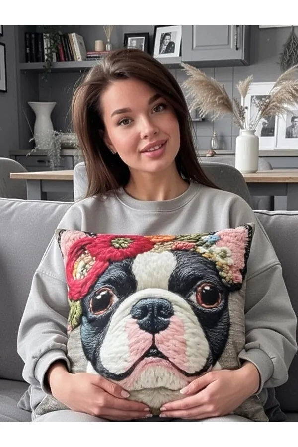 Наволочка декоративная Собака с цветами серый НАТАЛИ, серый - фото 2