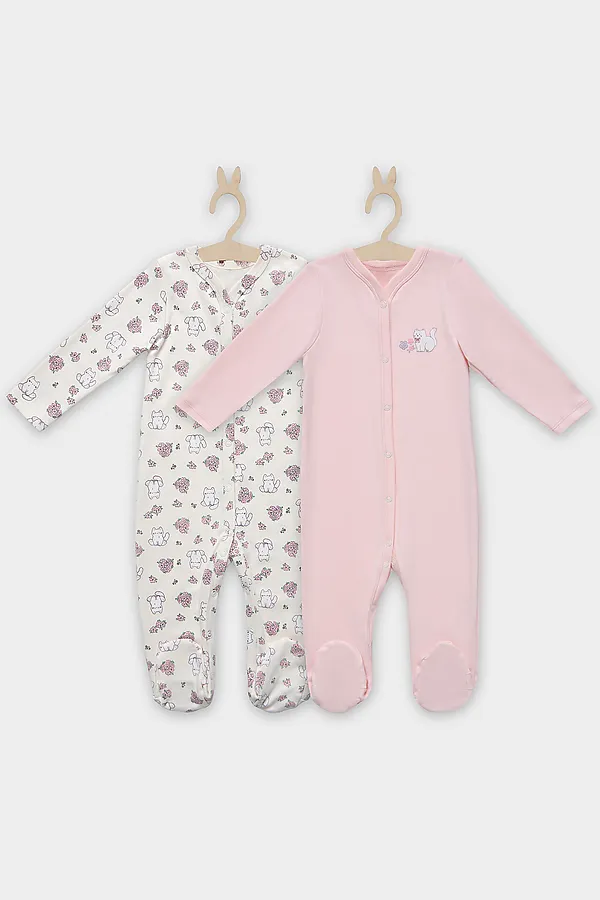 Комбинезон нательный детский (2шт.) MARK FORMELLE, котики с цветами на молочном +розовый - фото 2