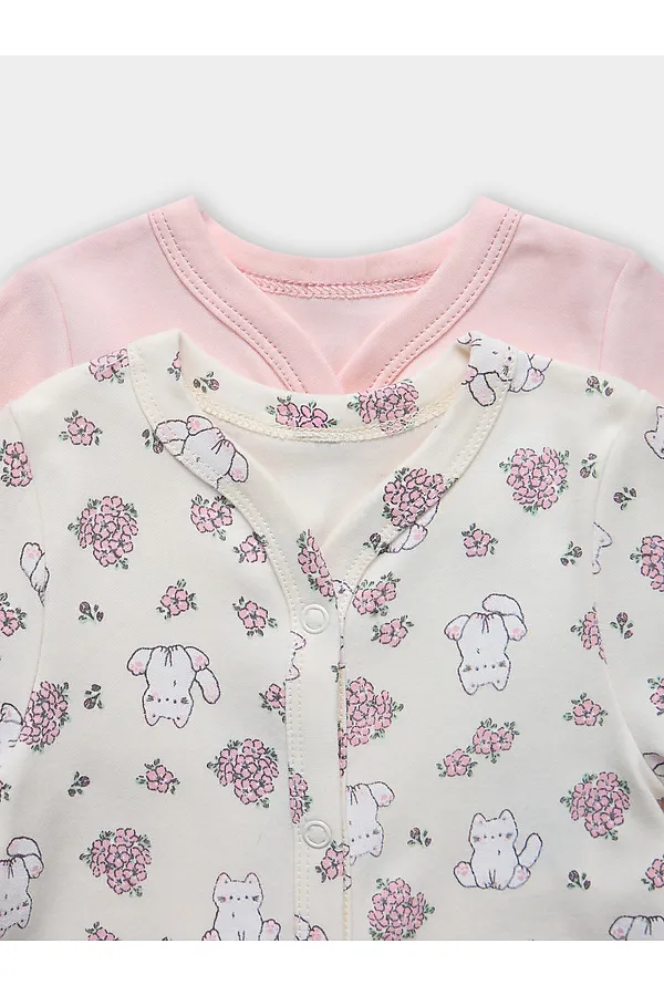 Комбинезон нательный детский (2шт.) MARK FORMELLE, котики с цветами на молочном +розовый - фото 2