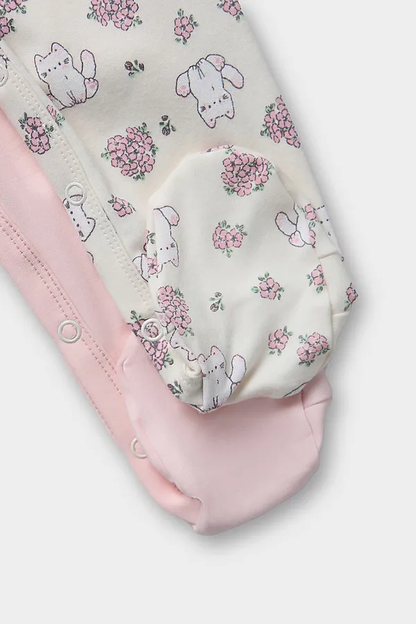 Комбинезон нательный детский (2шт.) MARK FORMELLE, котики с цветами на молочном +розовый - фото 2