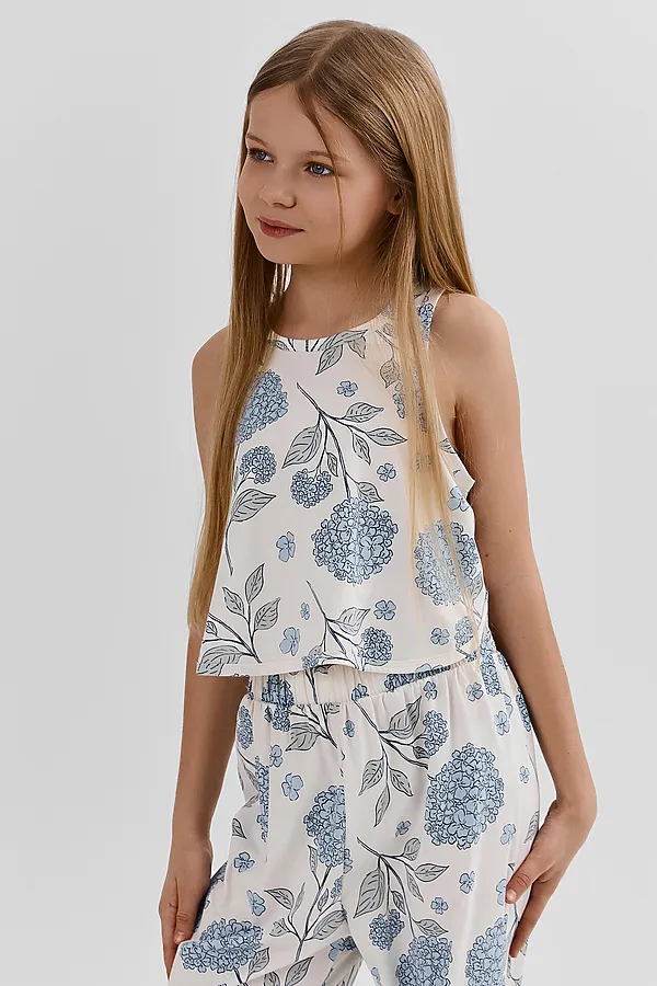 Комплект для девочек (топ, брюки) MARK FORMELLE, голубые цветы на молочном - фото 2
