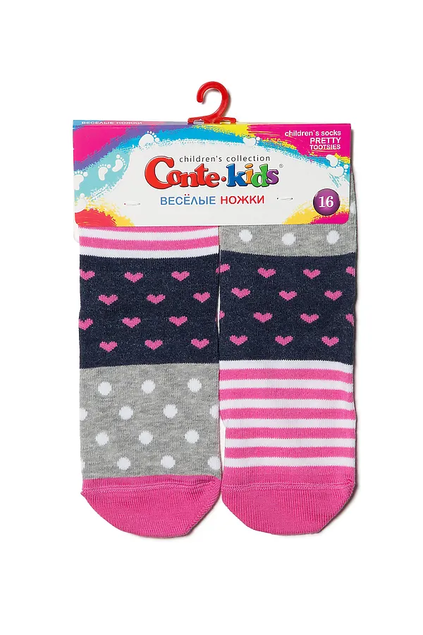 CONTE-KIDS Хлопковые носки "Веселые ножки" CONTE KIDS, серо-розовый - фото 2
