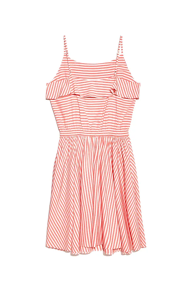 CONTE LPL 911 Ультрамодное платье в полоску на тонких бретелях CONTE ELEGANT, белый-коралловый - фото 2