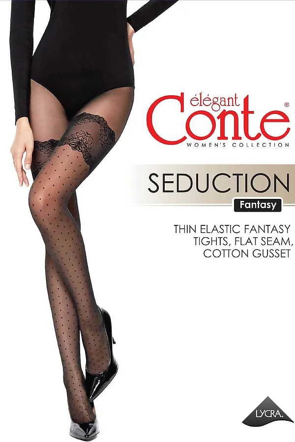 CONTE SEDUCTION Колготки женские в точку с имитацией чулок CONTE ELEGANT, графитовый - фото 2