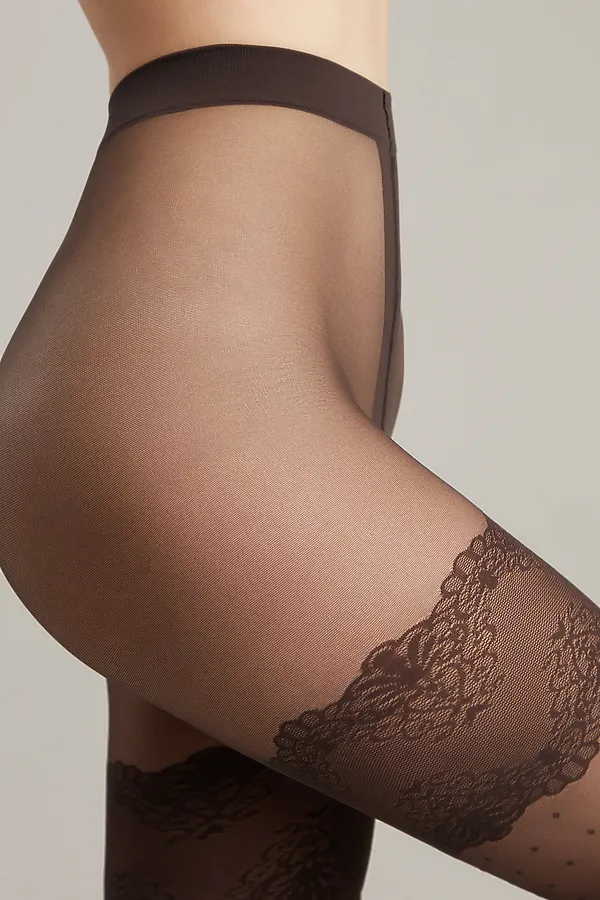 CONTE SEDUCTION Колготки женские в точку с имитацией чулок CONTE ELEGANT, графитовый - фото 2