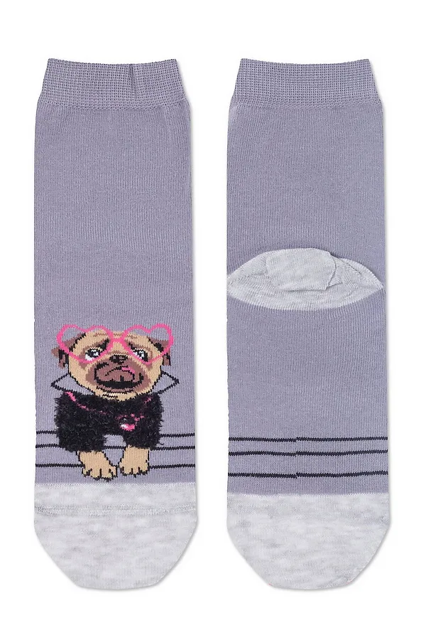 Брестские Носки женские 1133 CLASSIC (с пушистым рисунком) БРЕСТСКИЕ, серый-сиреневый - фото 2