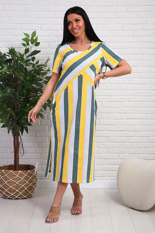 Платье 348т НАТАЛИ, желтый/зеленый - фото 2