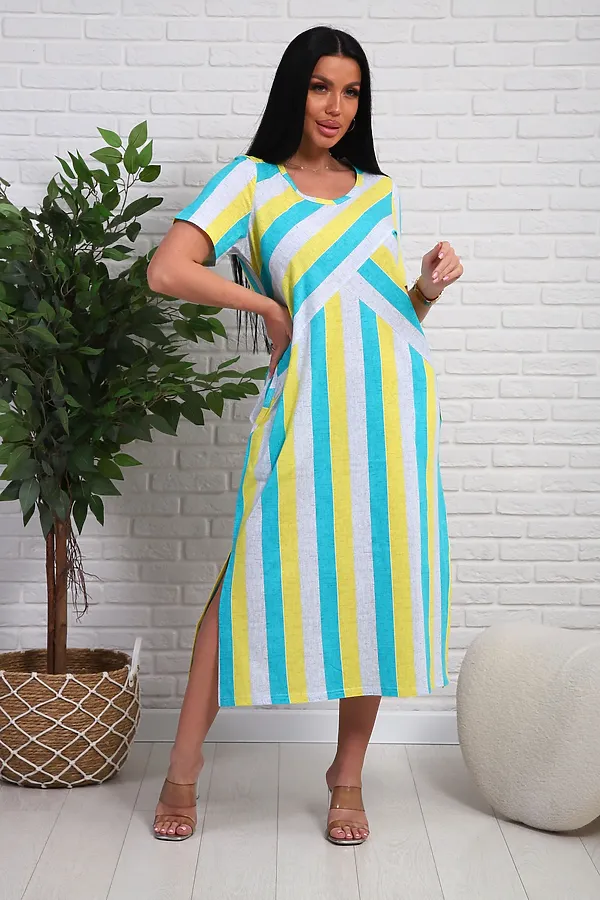 Платье 348т НАТАЛИ, желтый/бирюзовый - фото 2