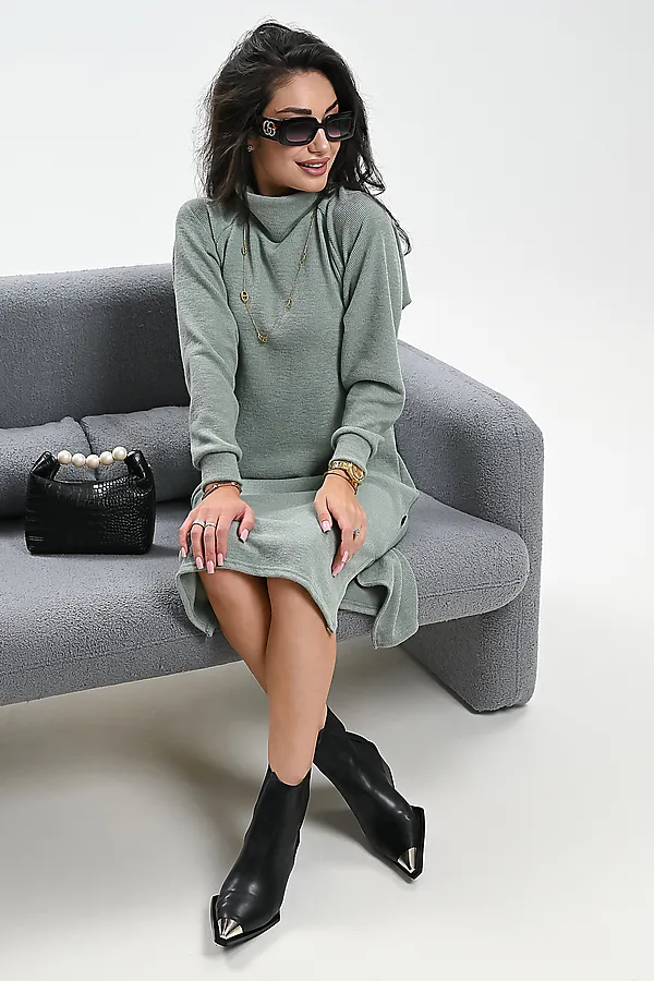 Платье теплое в рубчик НАТАЛИ, зеленый - фото 2