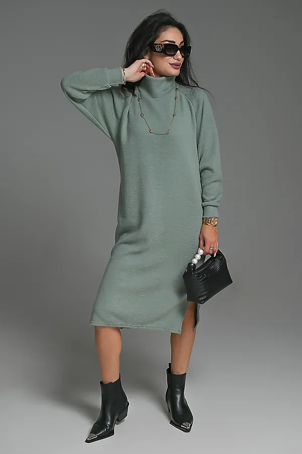 Платье теплое в рубчик НАТАЛИ, зеленый - фото 2