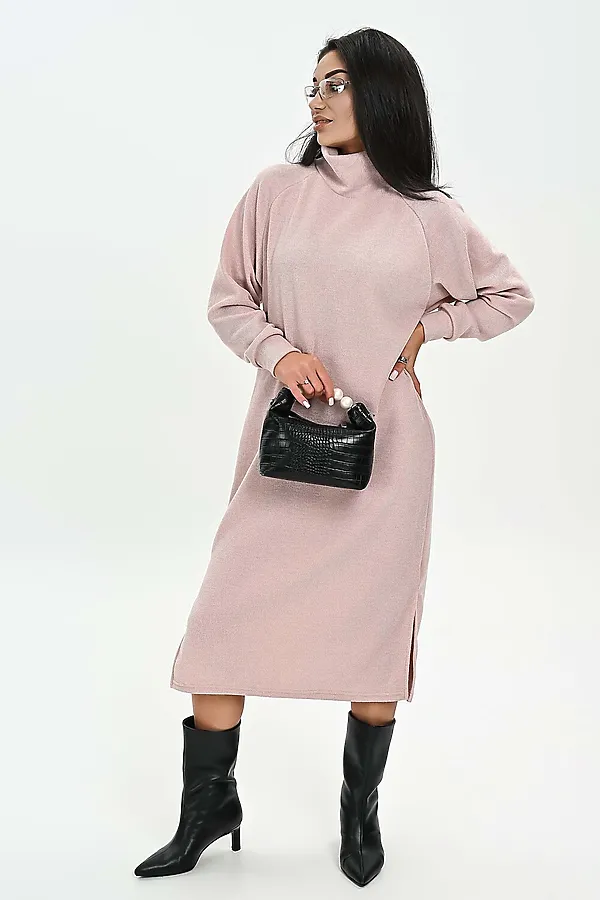 Платье теплое в рубчик НАТАЛИ, розовый - фото 2