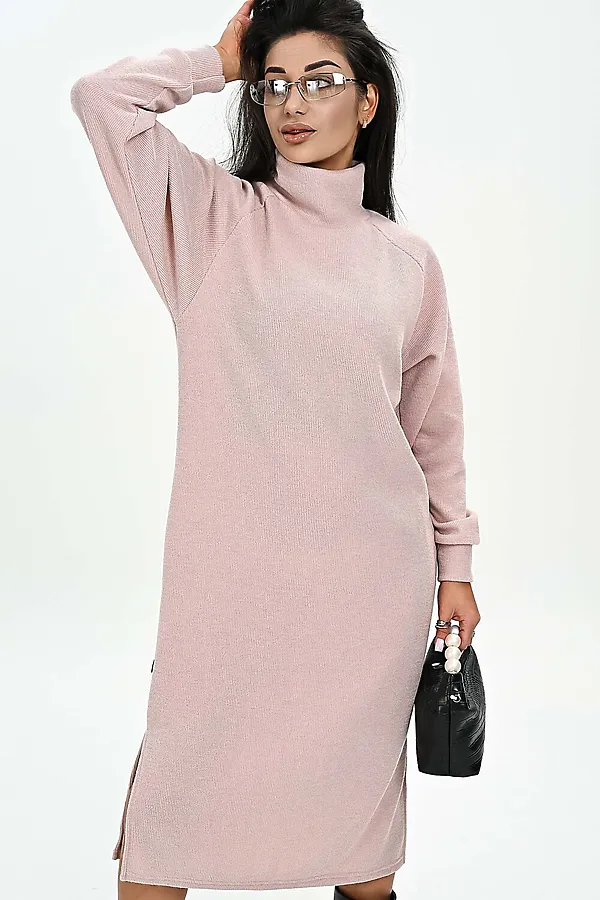 Платье теплое в рубчик НАТАЛИ, розовый - фото 2