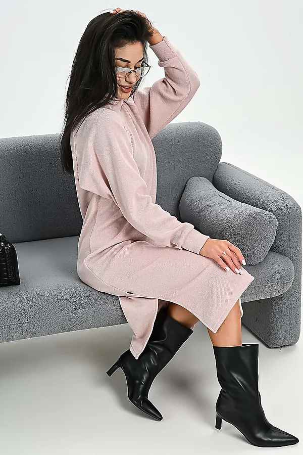 Платье теплое в рубчик НАТАЛИ, розовый - фото 2