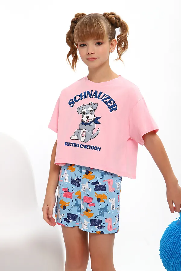 Пижама с шортами арт. ПД-019-081 НАТАЛИ, розовый/собачки голубые - фото 2
