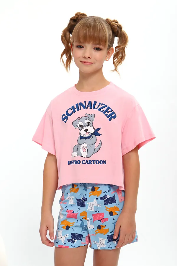 Пижама с шортами арт. ПД-019-081 НАТАЛИ, розовый/собачки голубые - фото 2