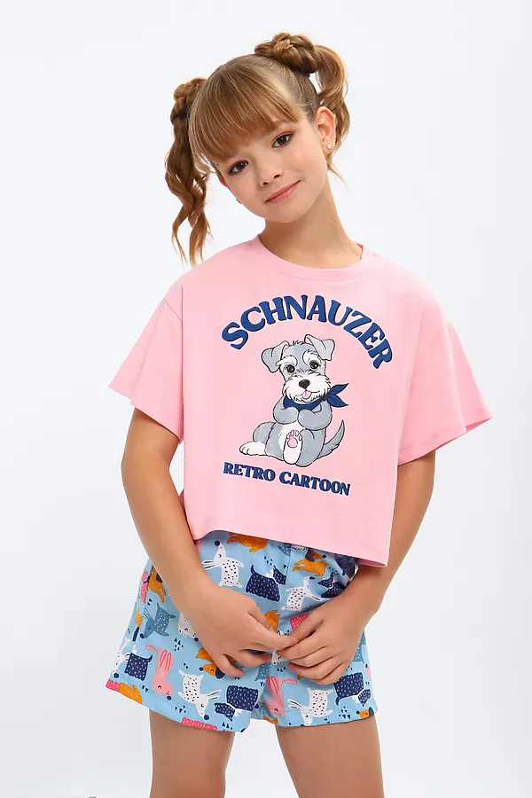 Пижама с шортами арт. ПД-019-081 НАТАЛИ, розовый/собачки голубые - фото 2