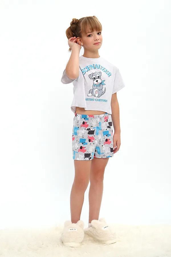 Пижама с шортами арт. ПД-019-081 НАТАЛИ, белый меланж/собачки серые - фото 2