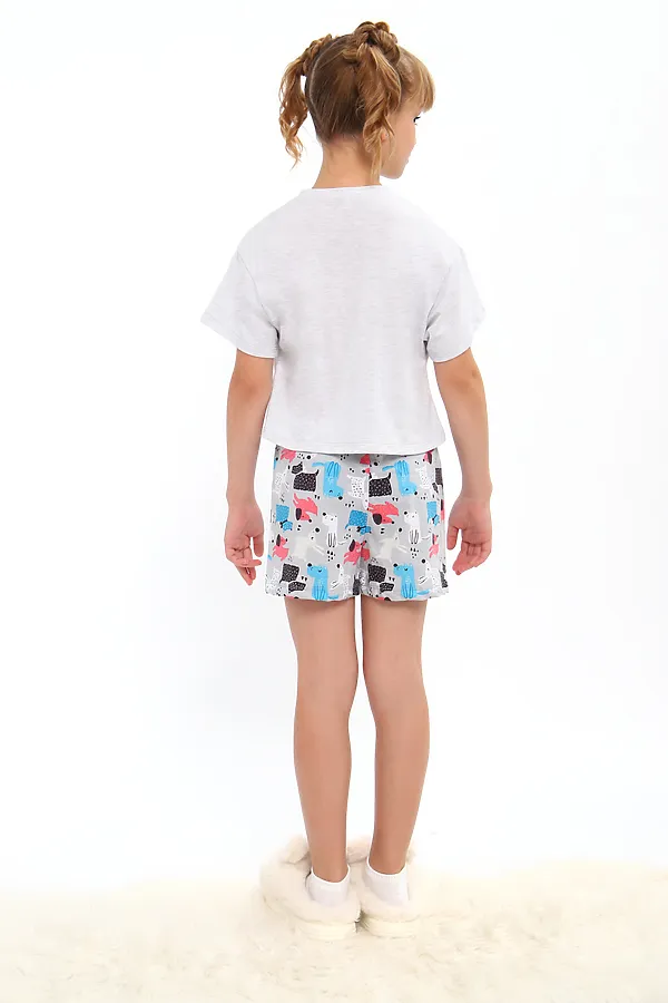 Пижама с шортами арт. ПД-019-081 НАТАЛИ, белый меланж/собачки серые - фото 2