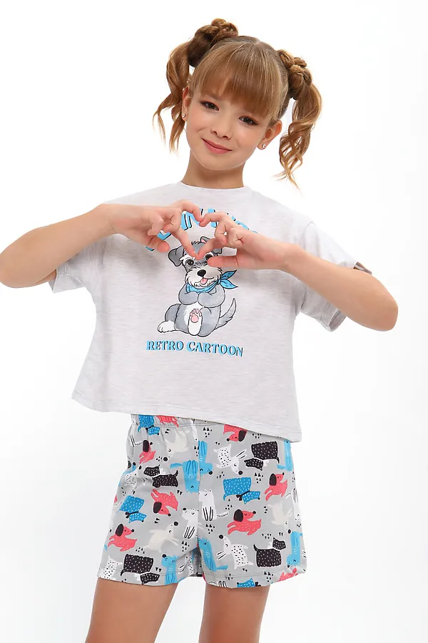 Пижама с шортами арт. ПД-019-081 НАТАЛИ, белый меланж/собачки серые - фото 2