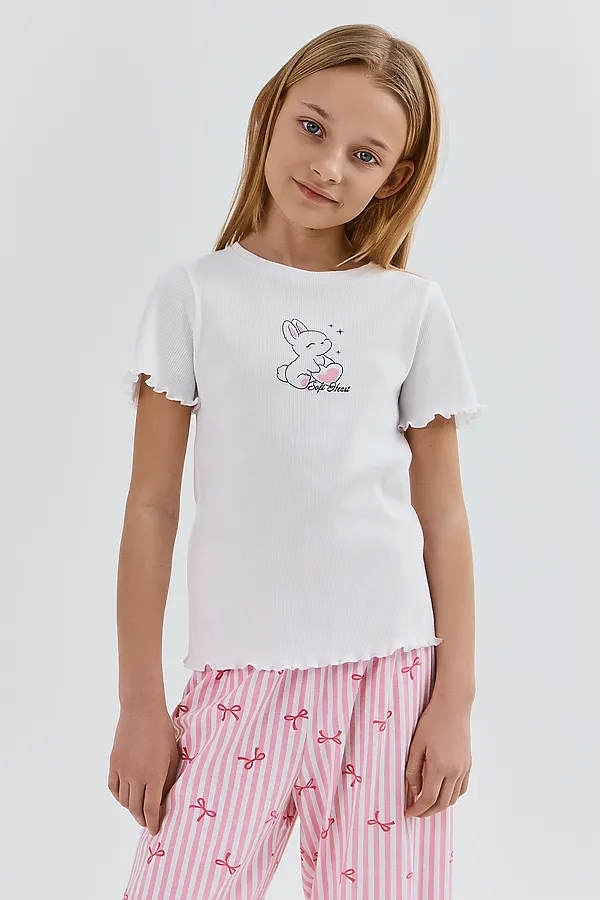 Комплект для девочек (джемпер, брюки) MARK FORMELLE, белый +бантики на розовой полоске - фото 2