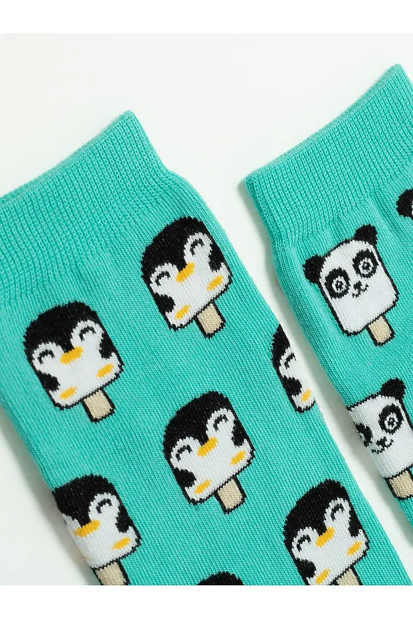 CONTE Хлопковые носки HAPPY c рисунками "panda & penguin" CONTE ELEGANT, бирюзовый - фото 2