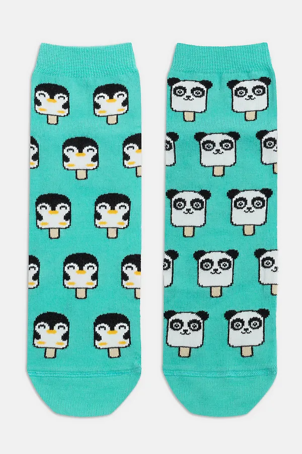 CONTE Хлопковые носки HAPPY c рисунками "panda & penguin" CONTE ELEGANT, бирюзовый - фото 2