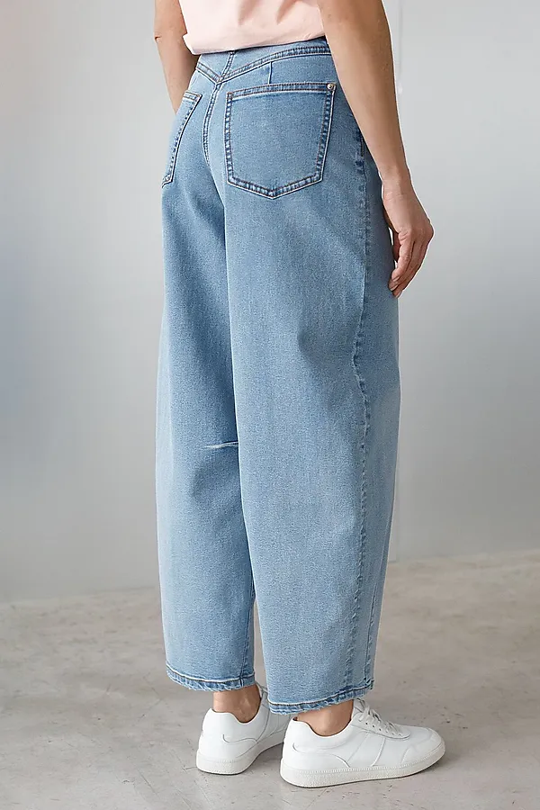 Джинсы barrel с декоративной стиркой из эластичного денима VILATTE, голубой - фото 2