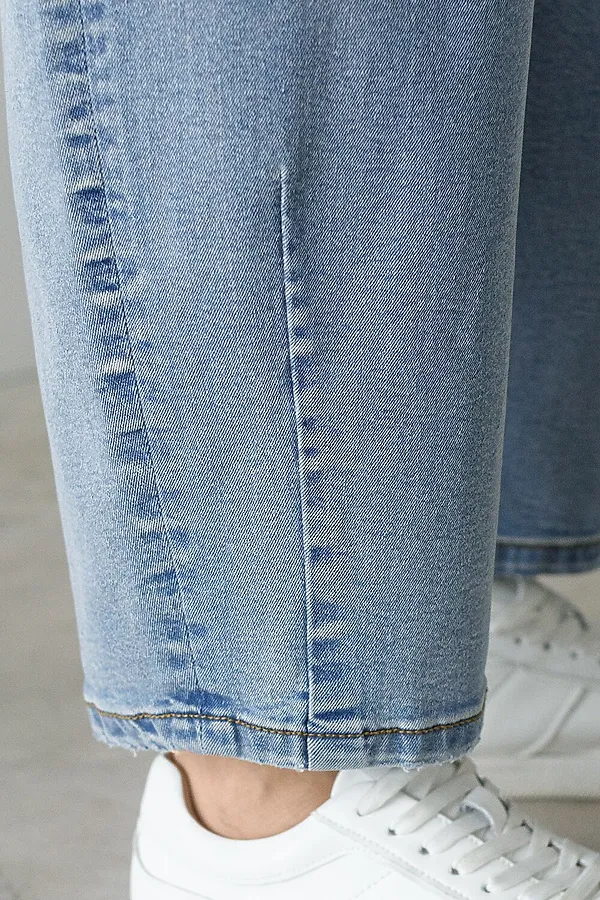 Джинсы barrel с декоративной стиркой из эластичного денима VILATTE, голубой - фото 2