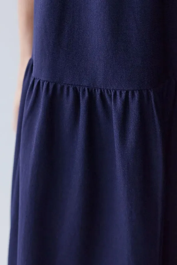 Ярусное платье А силуэта с V вырезом из 100% премиального хлопка VILATTE, т.синий - фото 2
