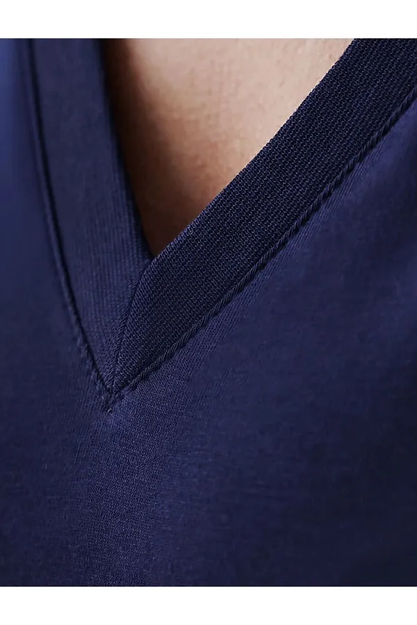 Ярусное платье А силуэта с V вырезом из 100% премиального хлопка VILATTE, т.синий - фото 2