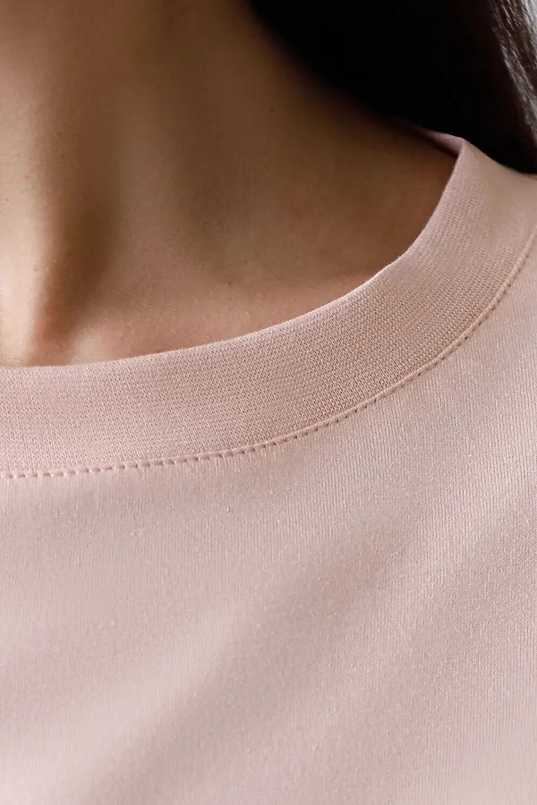 Длинное прямое платье с разрезами из 100% хлопка VILATTE, пудра - фото 2