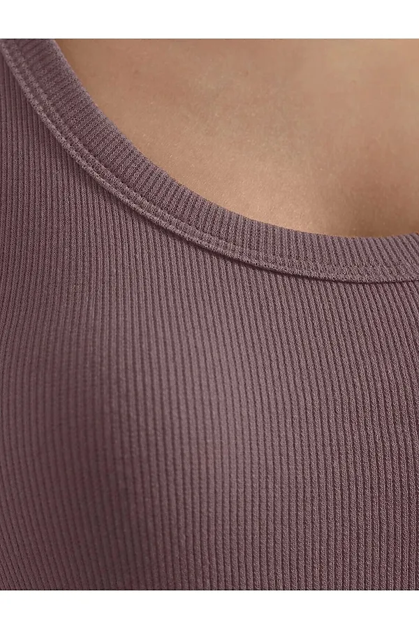 Топ с круглым вырезом из фактурного трикотажа в рубчик VILATTE, кофе - фото 2