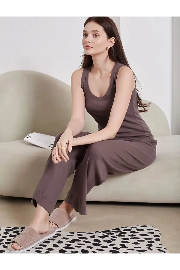 Топ с круглым вырезом из фактурного трикотажа в рубчик VILATTE, кофе - фото 2