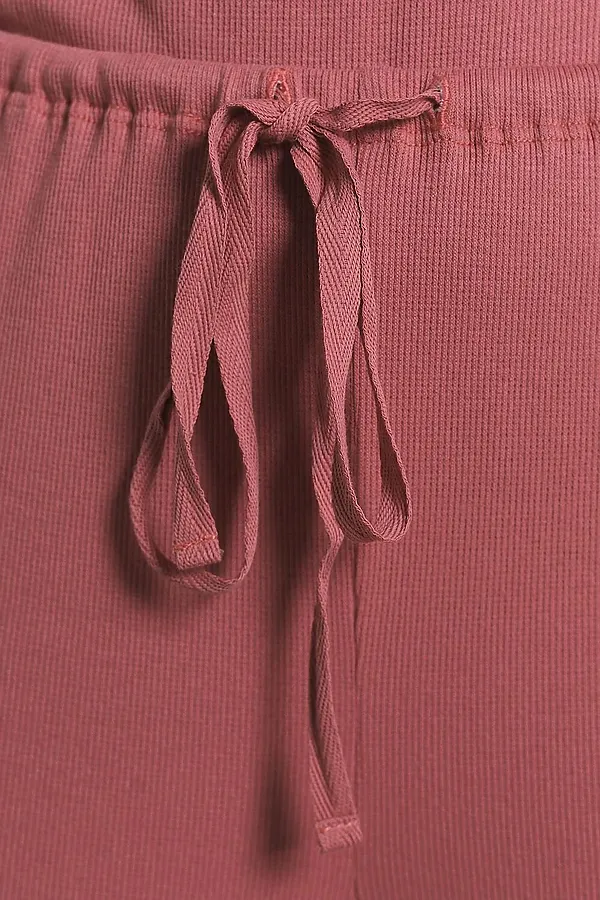 Прямые брюки с поясом на резинке из фактурного трикотажа в рубчик VILATTE, т.коралл - фото 2