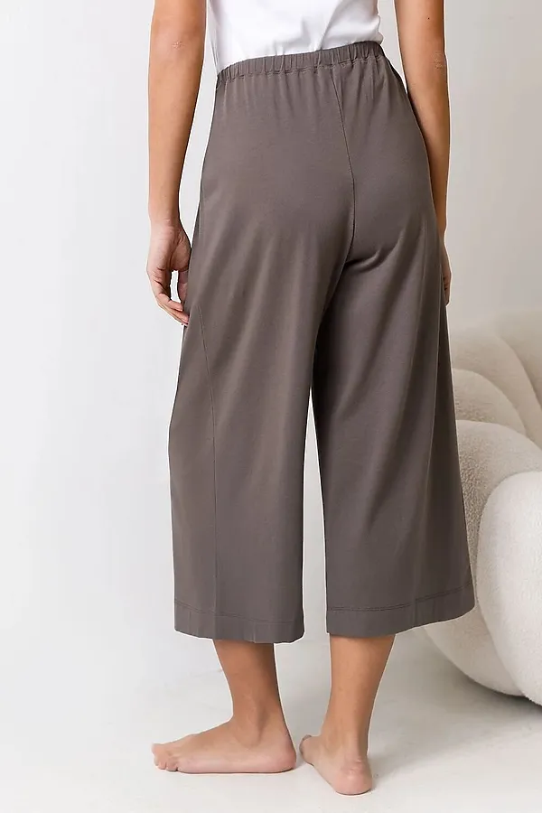 Укороченные широкие брюки кюлоты на резинке из 100% хлопка VILATTE, кофе - фото 2