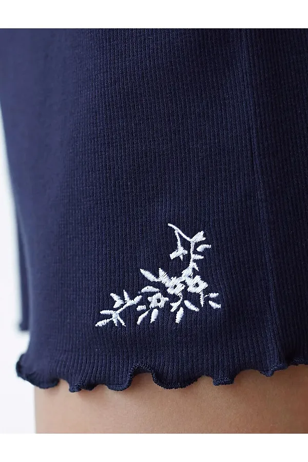 Короткие шорты на резинке с принтом из фактурного трикотажа в мелкий рубчик VILATTE, т.синий_цветы - фото 2