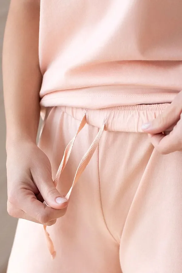 Короткие шорты с поясом на резинке из эластичного хлопка VILATTE, пудра_vilatte - фото 2