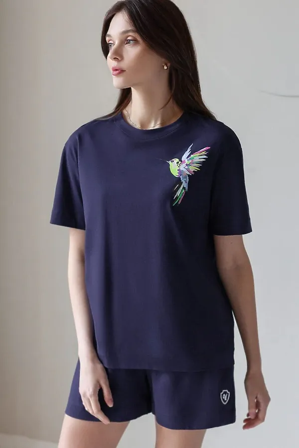 Короткие шорты с поясом на резинке из эластичного хлопка VILATTE, т.синий_vilatte - фото 2