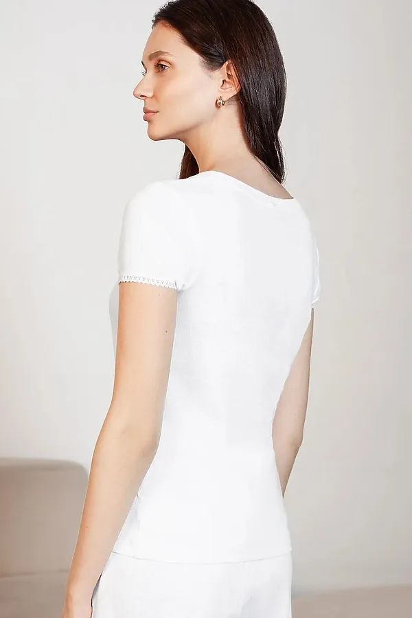 Футболка с круглым вырезом из фактурного трикотажа в рубчик VILATTE, белый - фото 2