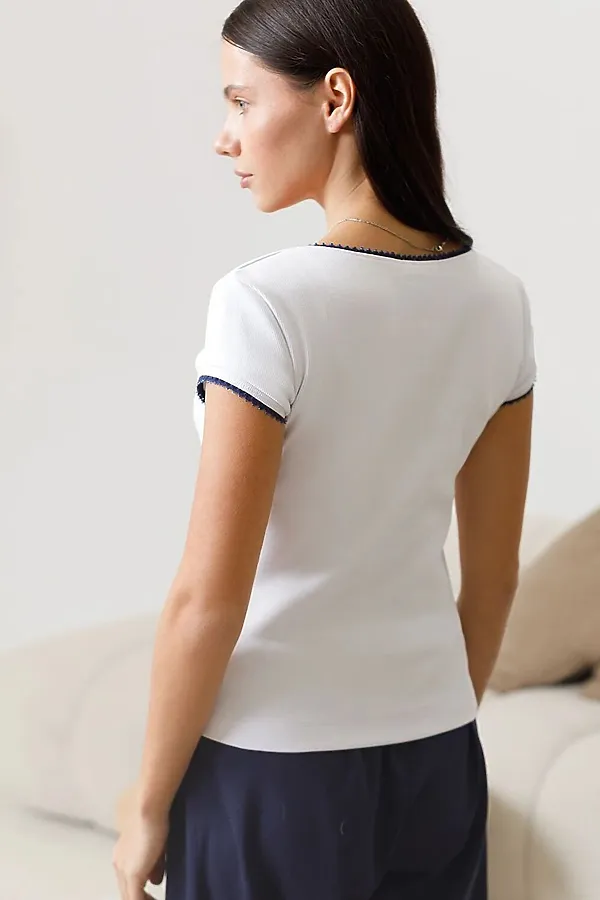 Футболка с фигурным вырезом каре из эластичного трикотажа кашкорсе VILATTE, белый - фото 2
