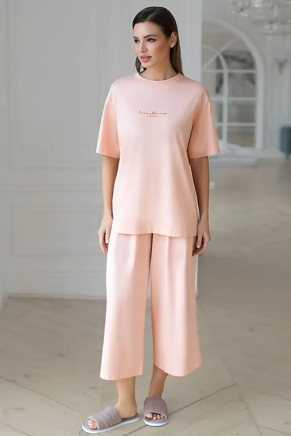 Футболка оверсайз с принтом из премиального 100% хлопка VILATTE, пудра_everything - фото 2